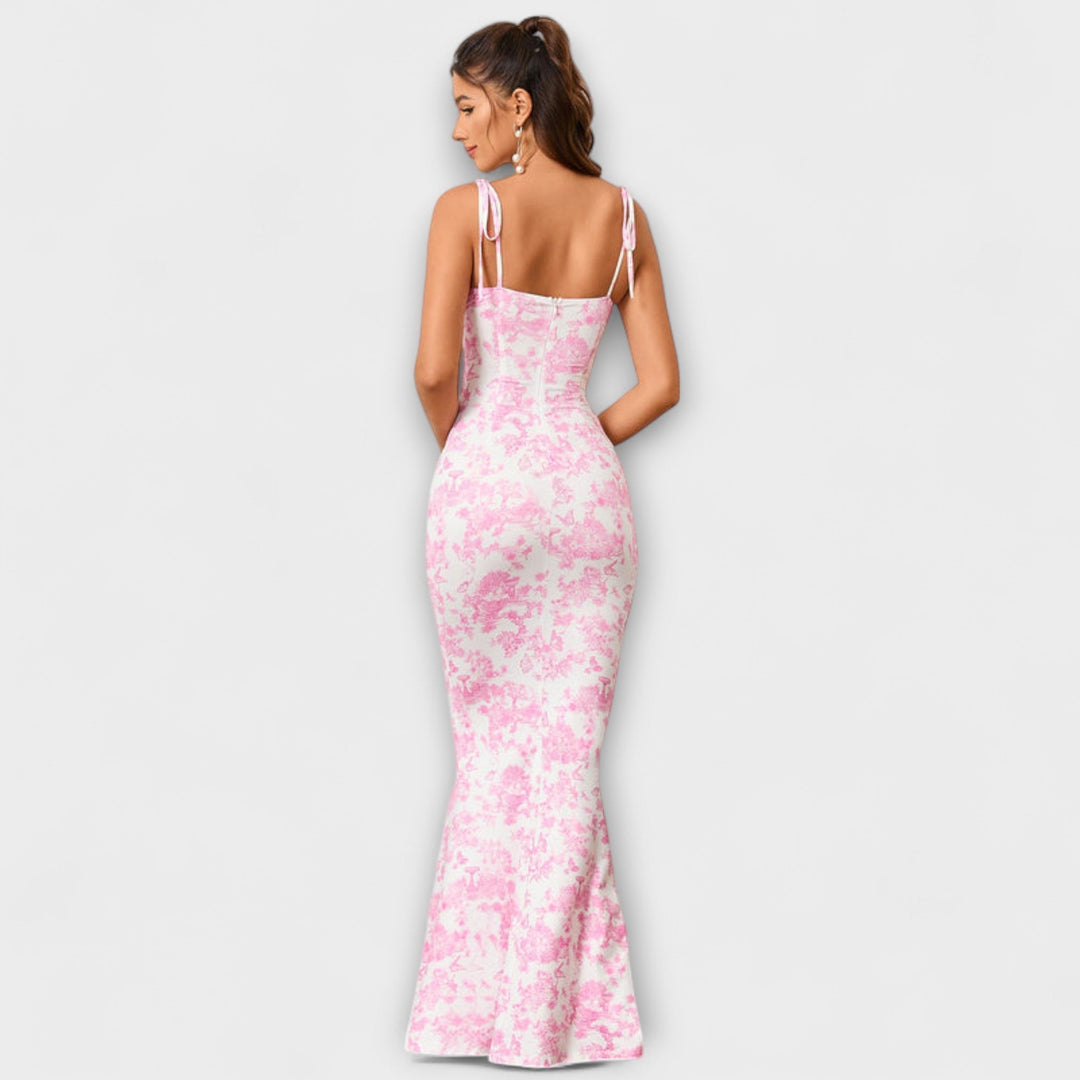 Kathrin - Floral Print Prom Dress mit gebundenen Schulterträgern