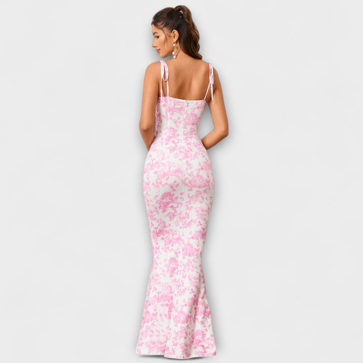 Kathrin - Floral Print Prom Dress mit gebundenen Schulterträgern