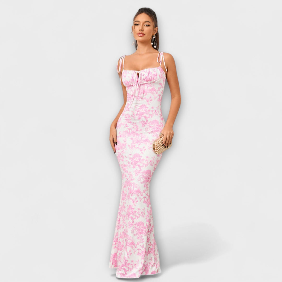 Kathrin - Floral Print Prom Dress mit gebundenen Schulterträgern