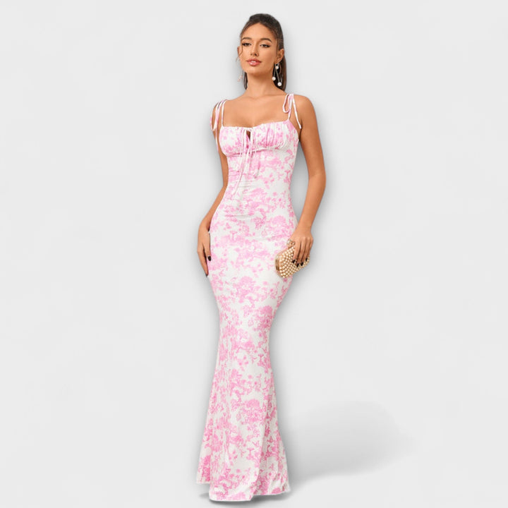 Kathrin - Floral Print Prom Dress mit gebundenen Schulterträgern