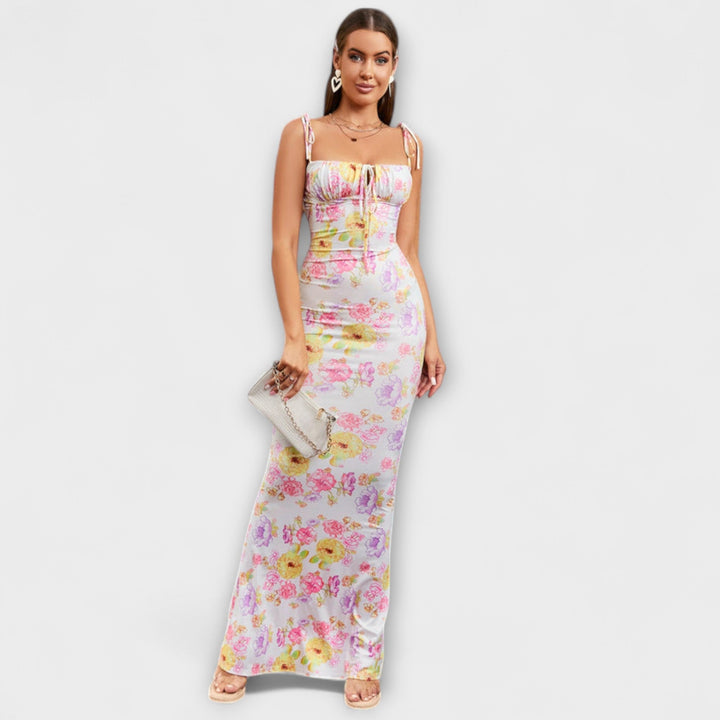 Kathrin - Floral Print Prom Dress mit gebundenen Schulterträgern