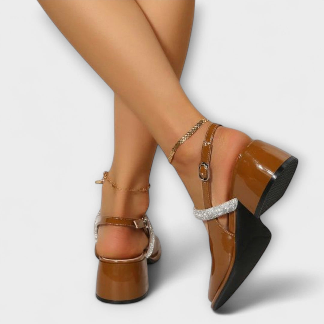 Erna - Mary Janes mit Glitzer-Riemen und Blockabsatz