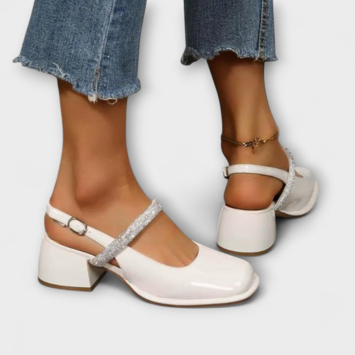 Erna - Mary Janes mit Glitzer-Riemen und Blockabsatz