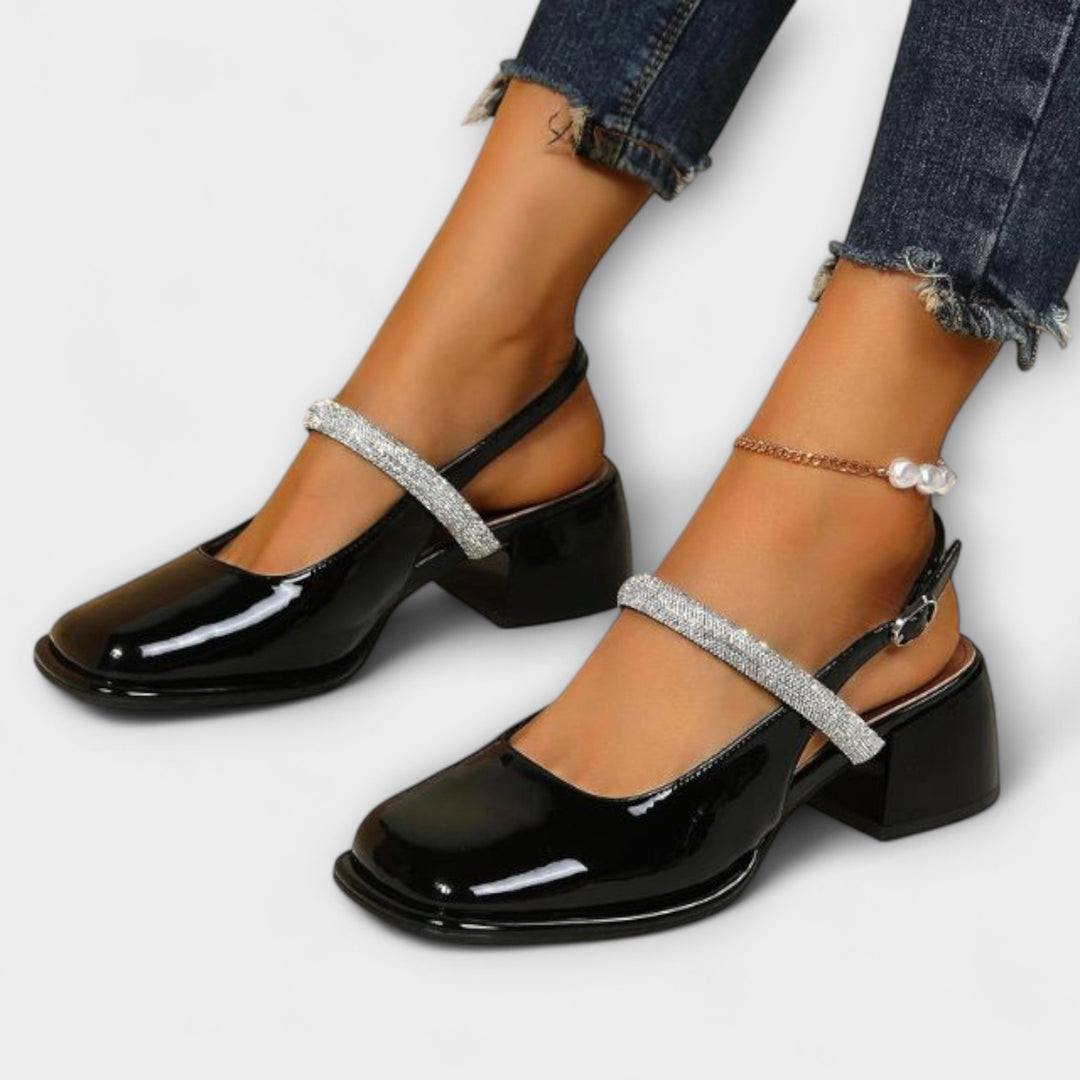 Erna - Mary Janes mit Glitzer-Riemen und Blockabsatz