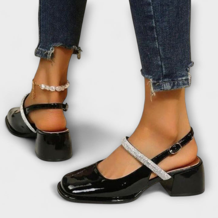 Erna - Mary Janes mit Glitzer-Riemen und Blockabsatz