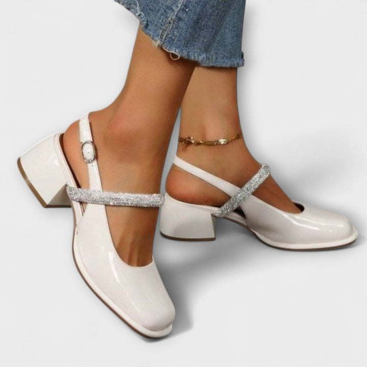Erna - Mary Janes mit Glitzer-Riemen und Blockabsatz