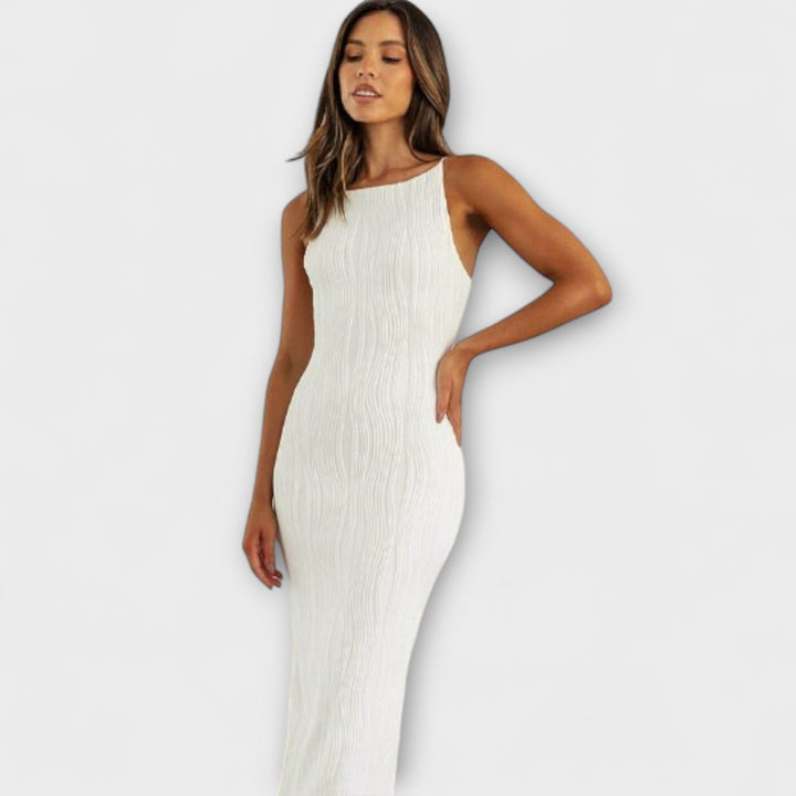 Hannah - Schickes ärmelloses gerafftes langes Kleid
