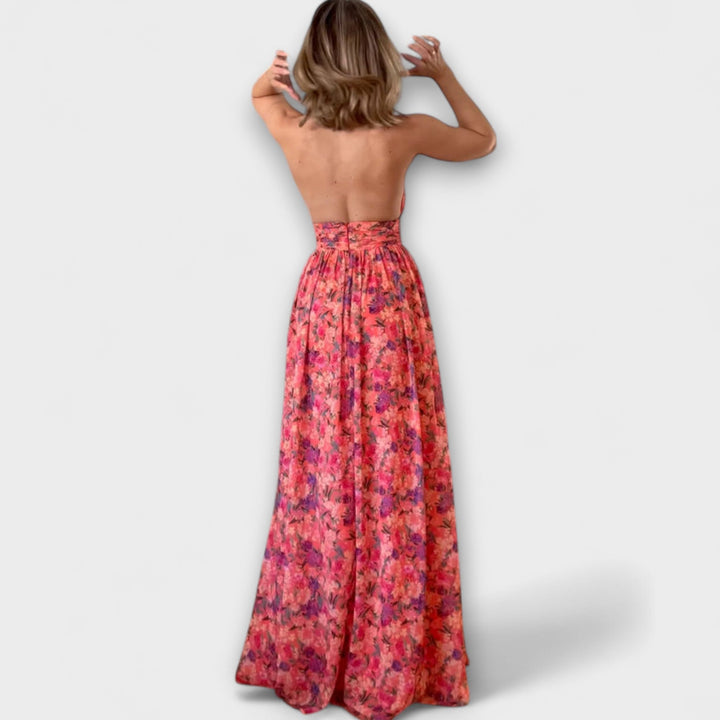 Claudia - Rückenfreies Maxikleid mit floralem Muster