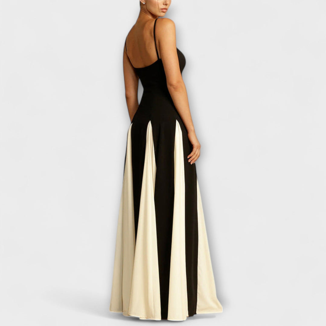 Mona - Klassische Eleganz A-Linie Maxi Kleid mit Tüllpaneelen