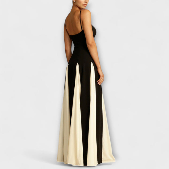 Mona - Klassische Eleganz A-Linie Maxi Kleid mit Tüllpaneelen