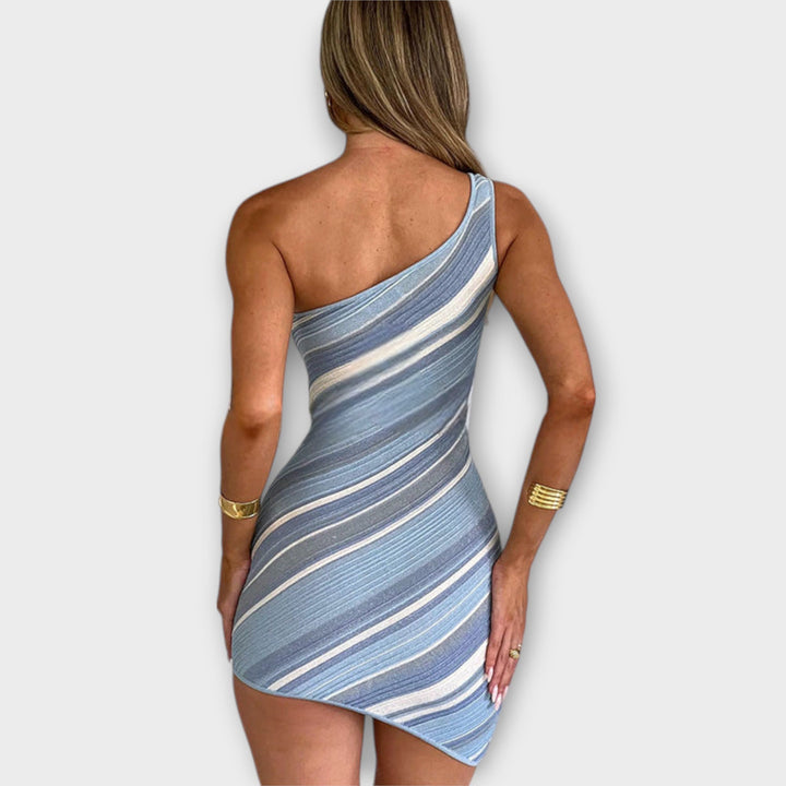 Yvonne - Trendy Ein-Schulter Strick Mini Kleid