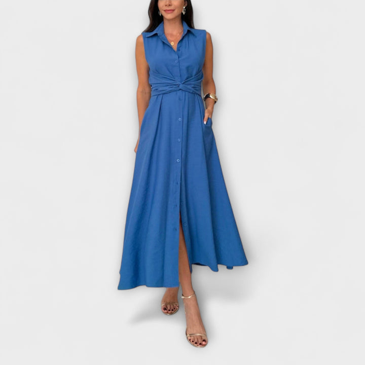 Paula - Auffälliges, einreihiges Midi-Kleid mit Bindedetail