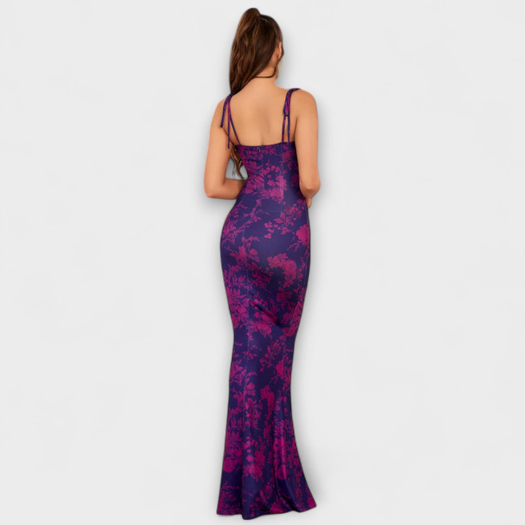 Kathrin - Floral Print Prom Dress mit gebundenen Schulterträgern