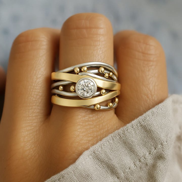 Ilse – Vintage-Ring mit goldener Zirkonia-Intarsie