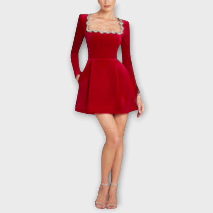 Lena - Samt-Mini-Kleid mit Juwelenverzierung
