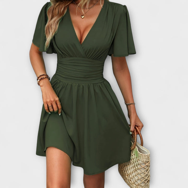 Ricarda - Kleid mit geraffter Taille und V-Ausschnitt