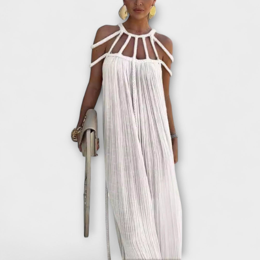 Helmine - Ein schickes Maxikleid aus Mischgewebe mit drapierten Zöpfen