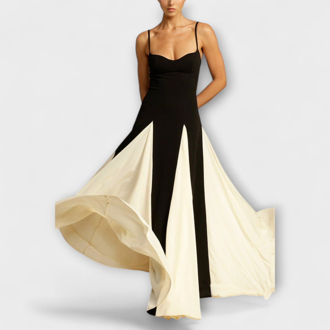 Mona - Klassische Eleganz A-Linie Maxi Kleid mit Tüllpaneelen