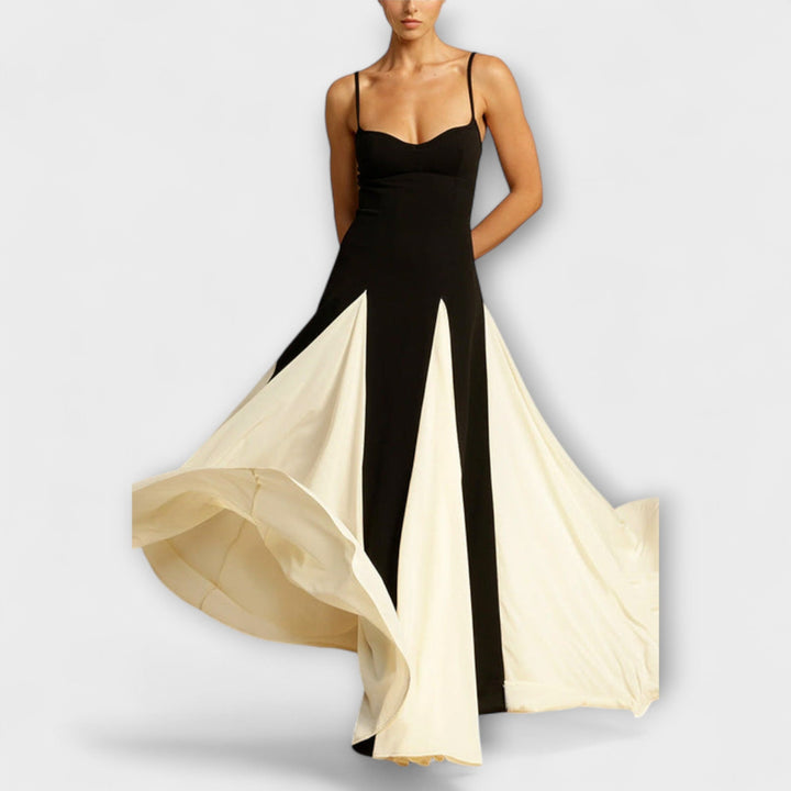 Mona - Klassische Eleganz A-Linie Maxi Kleid mit Tüllpaneelen