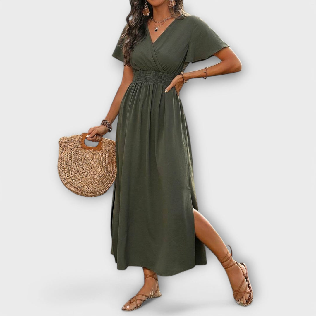 Carline - Elegantes Boho Kleid mit V-Ausschnitt und langen Ärmeln