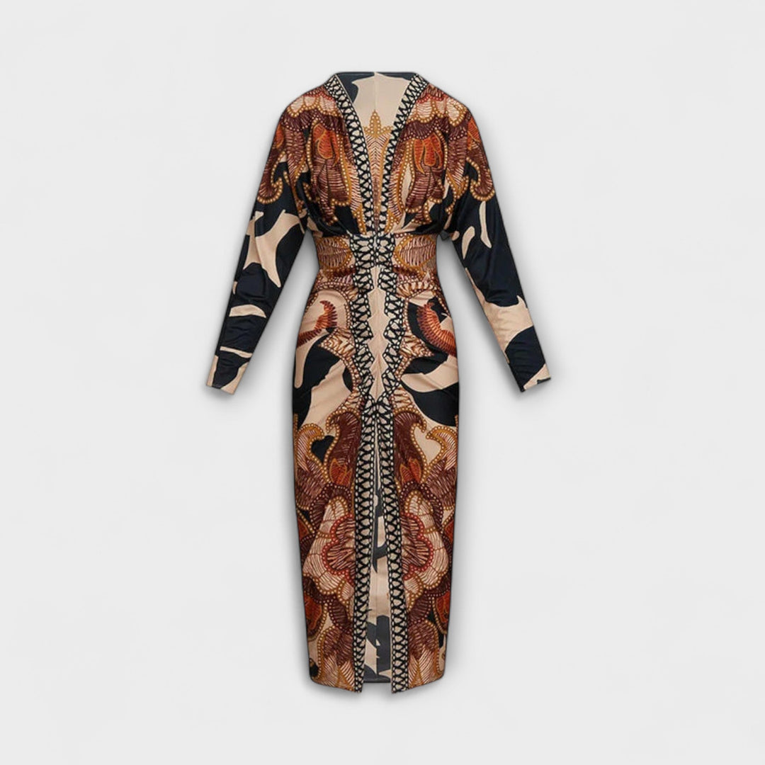 Gertrud - Einzigartiges Dolman-Midikleid mit brasilianischem Print