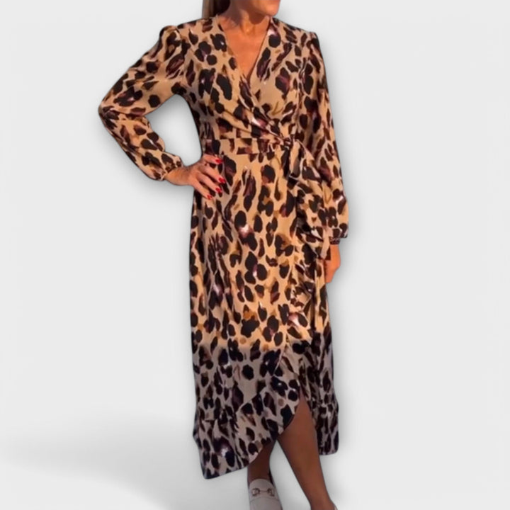 Felicitas - Lässiges Leopardenmuster-Kleid mit V-Ausschnitt