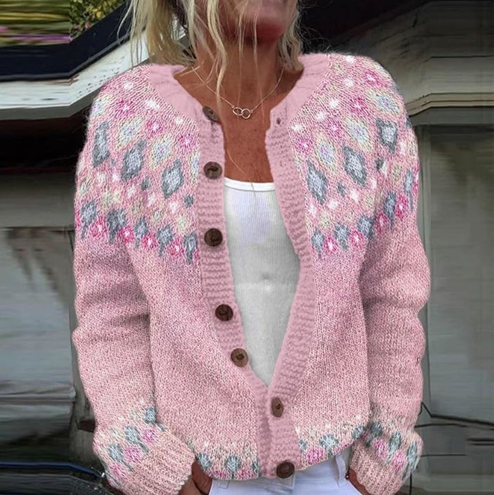 Thalinde - Rosa Strickjacke mit Print