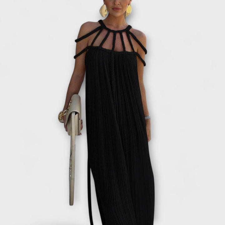 Helmine - Ein schickes Maxikleid aus Mischgewebe mit drapierten Zöpfen
