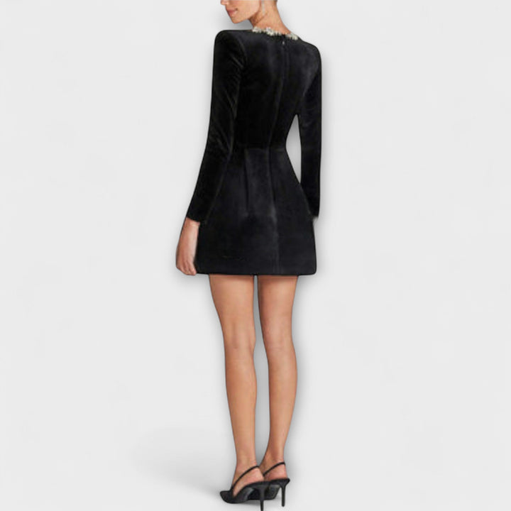 Lena - Samt-Mini-Kleid mit Juwelenverzierung