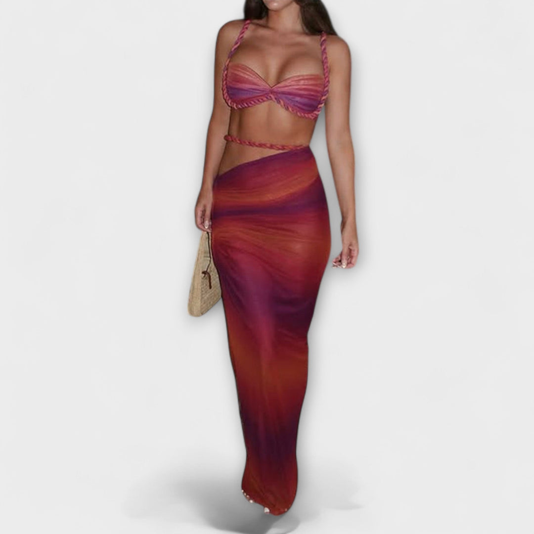 Minka – Stylishes Ombre-Zopfset mit Crop Top & Überrock