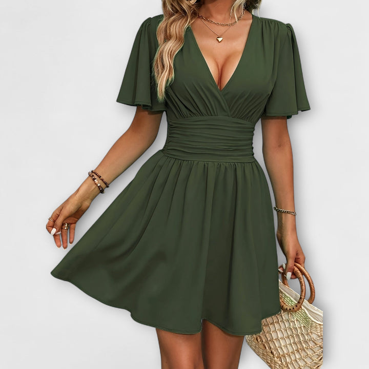 Ricarda - Kleid mit geraffter Taille und V-Ausschnitt