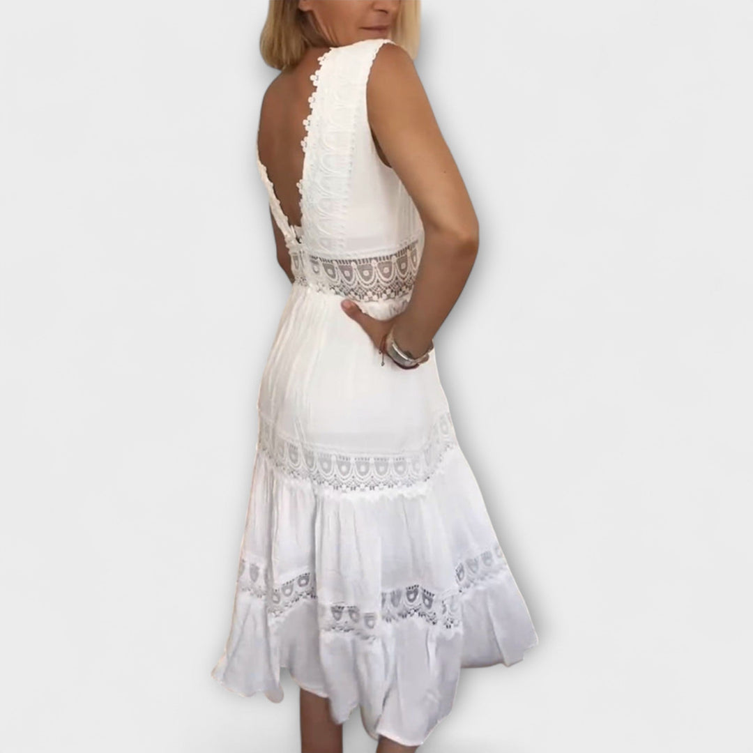 Hannelore - Elegantes V-Ausschnitt Spitzenkleid