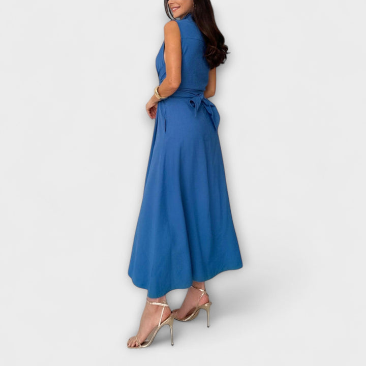 Paula - Auffälliges, einreihiges Midi-Kleid mit Bindedetail