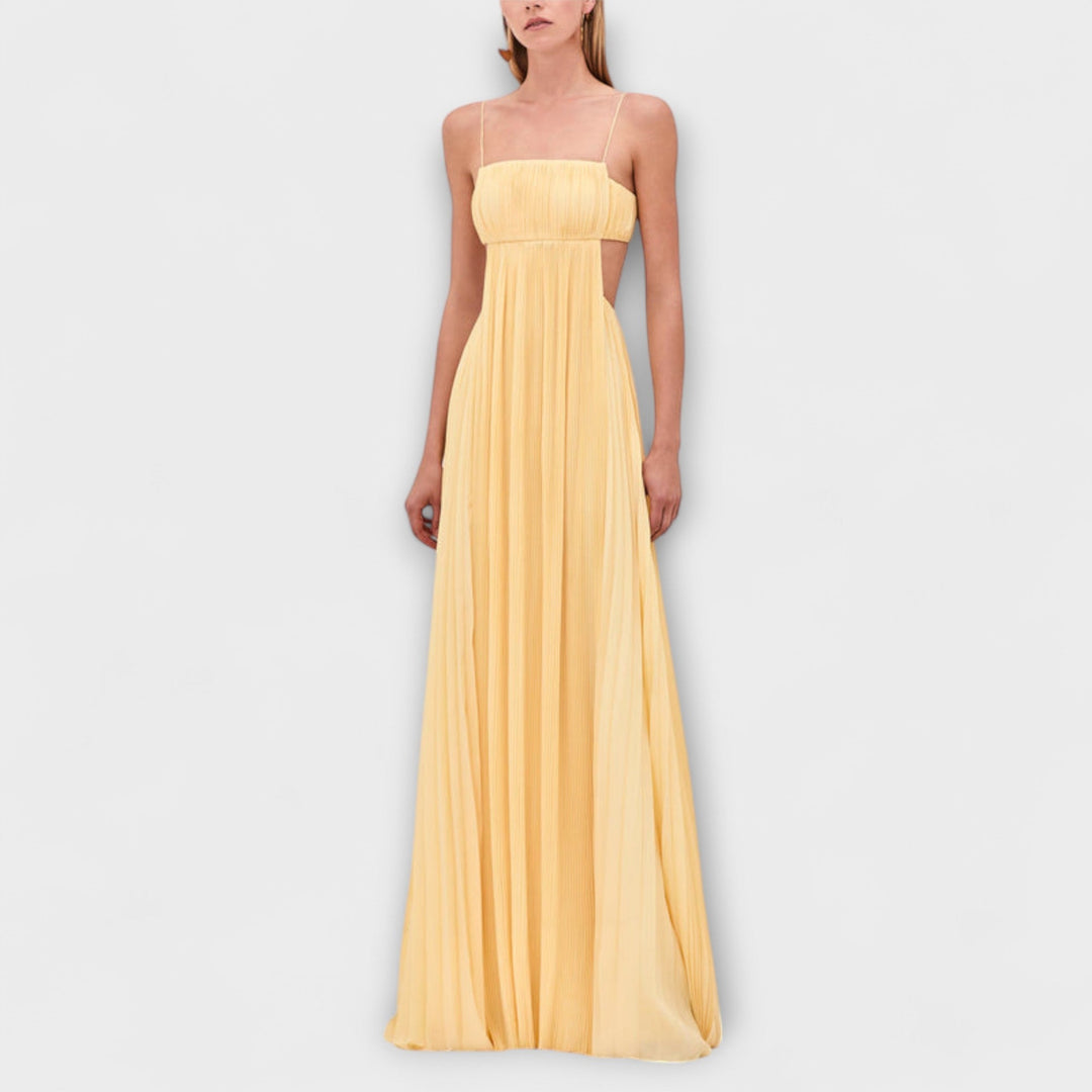 Tamina - Schickes Plissiertes Cutout Fließendes Maxikleid