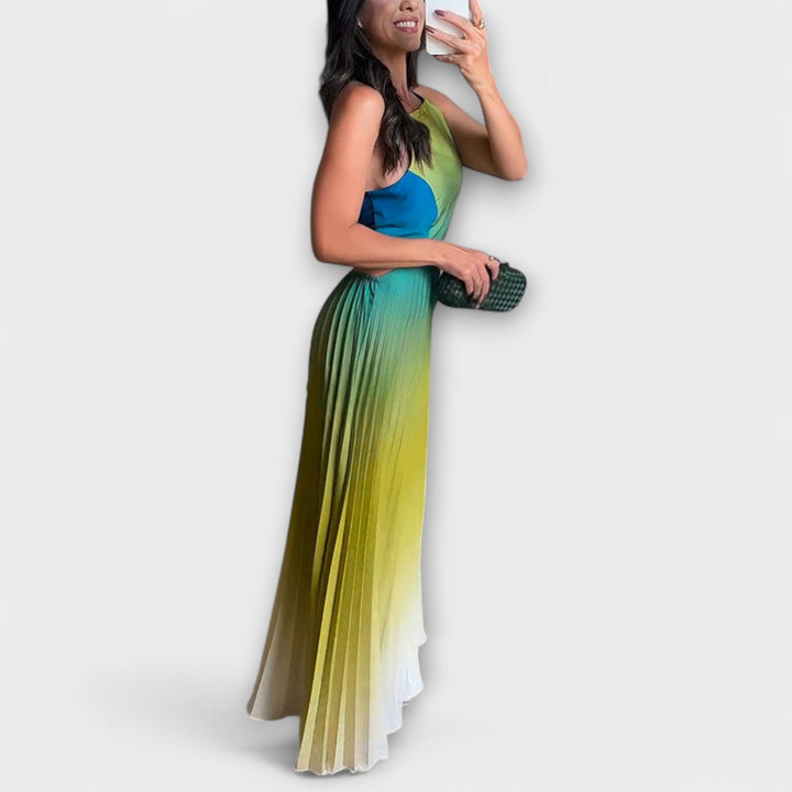Friedel - Schickes Rückfreies Krawatten-Gradient Faltenmaxikleid