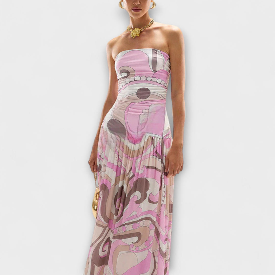 Nora - Atemberaubendes pastellfarbenes schulterfreies Maxikleid