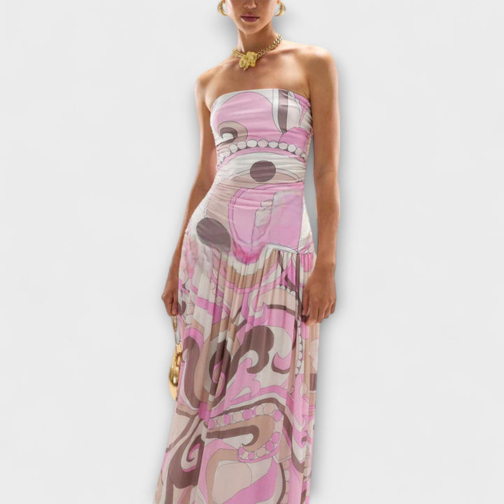 Nora - Atemberaubendes pastellfarbenes schulterfreies Maxikleid