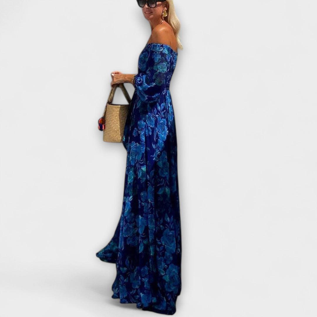 Wencke - Florales Off-Shoulder Smocked Maxikleid