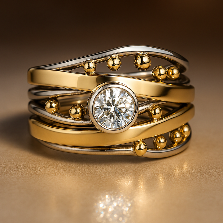 Ilse – Vintage-Ring mit goldener Zirkonia-Intarsie