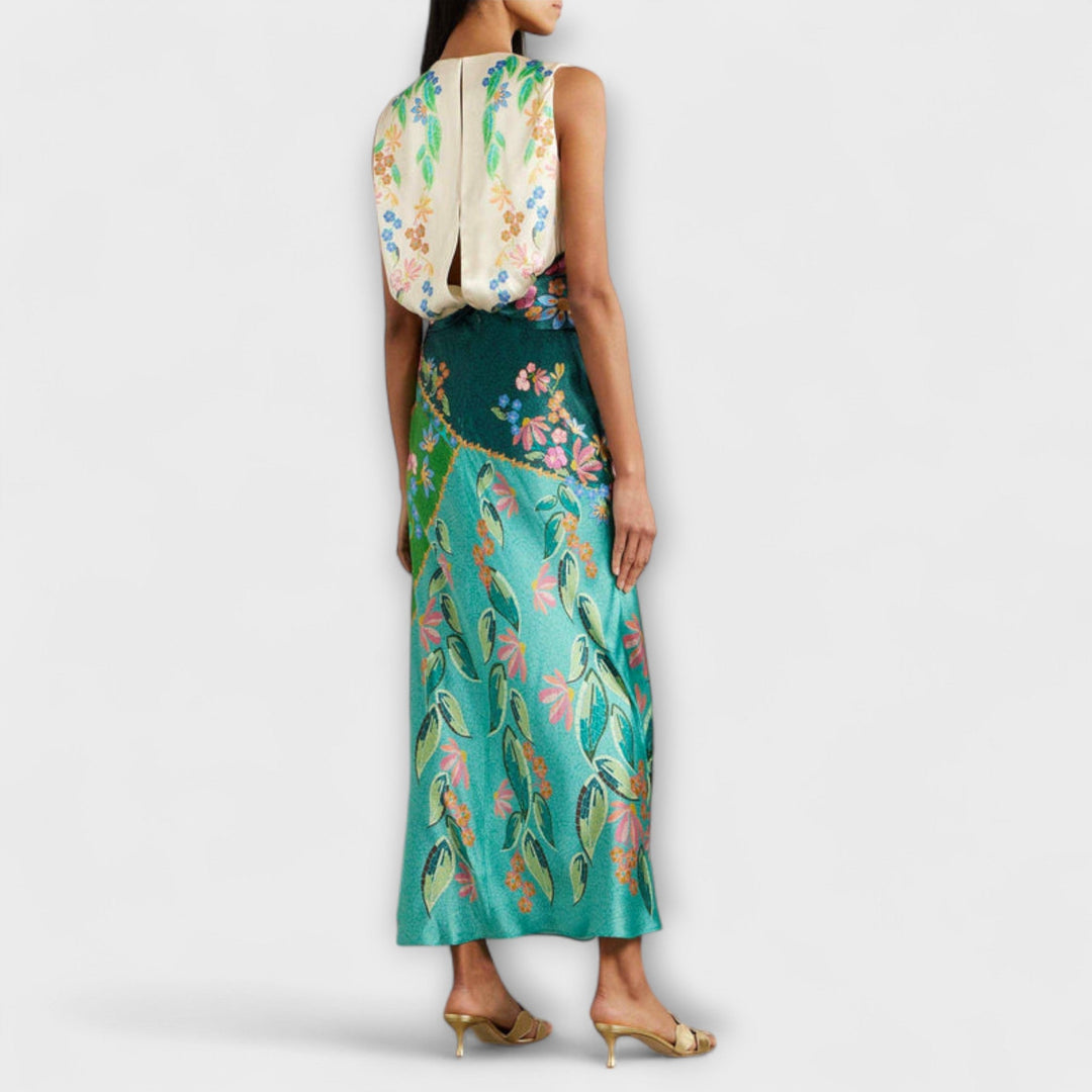 Bianka - Elegantes Verdrehte Drapierte Blumen Maxikleid