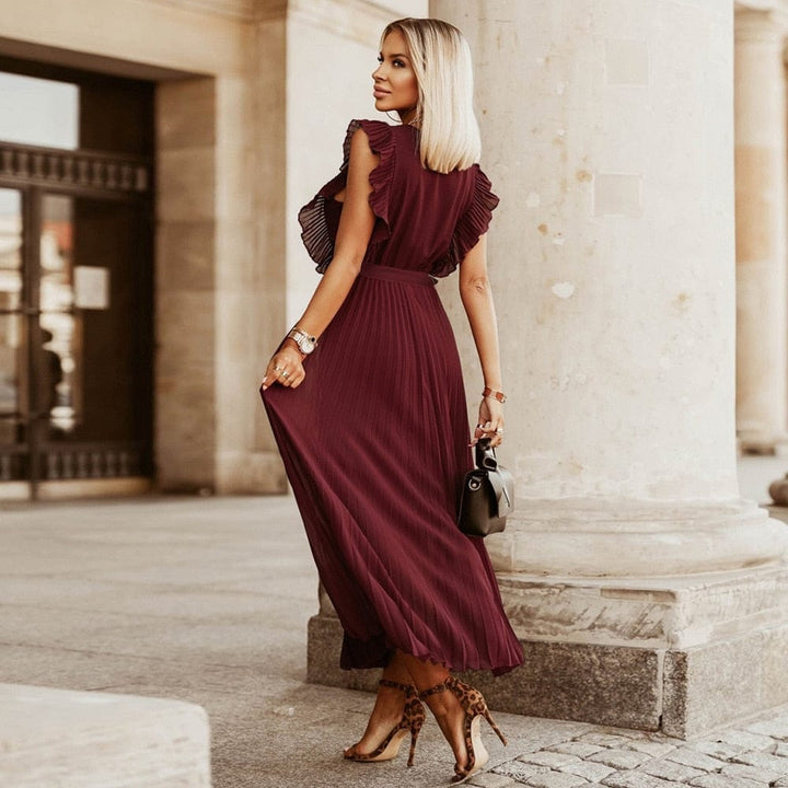 Alis - Boho Kleid Dunkelrot mit V-Ausschnitt