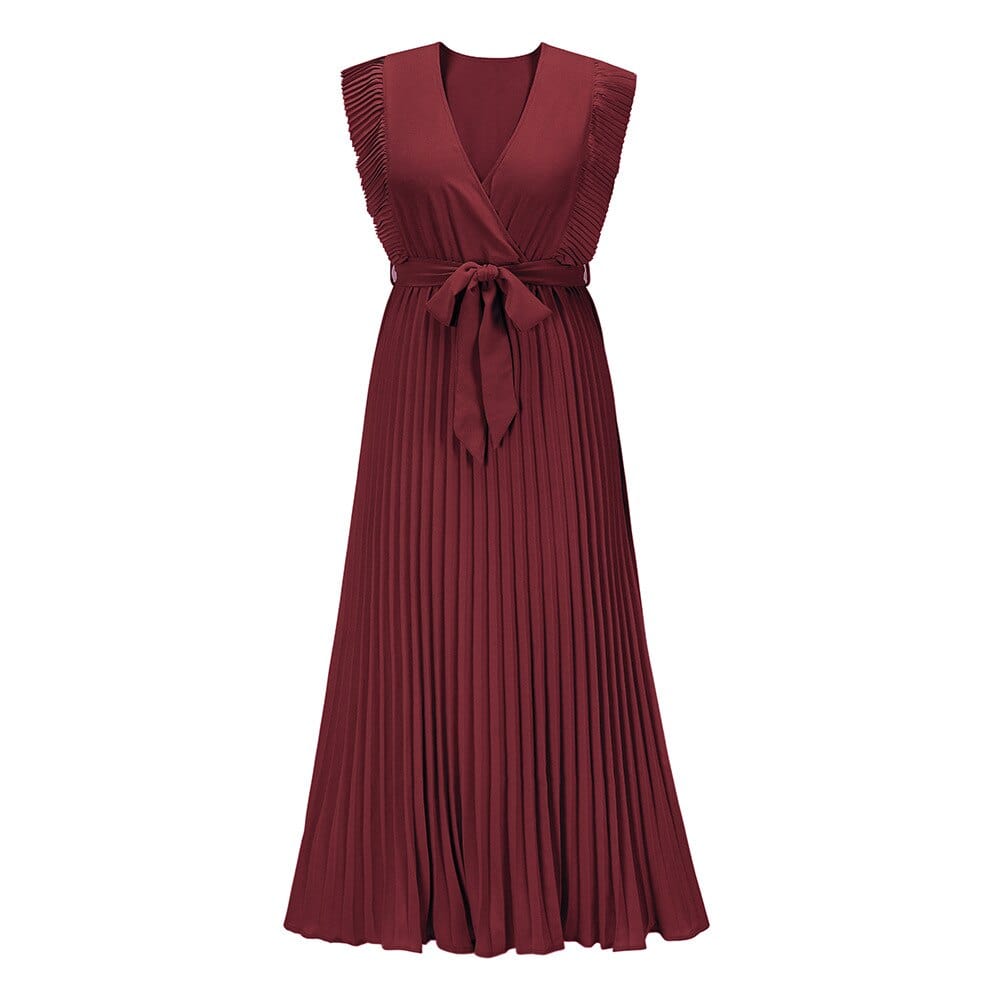 Alis - Boho Kleid Dunkelrot mit V-Ausschnitt