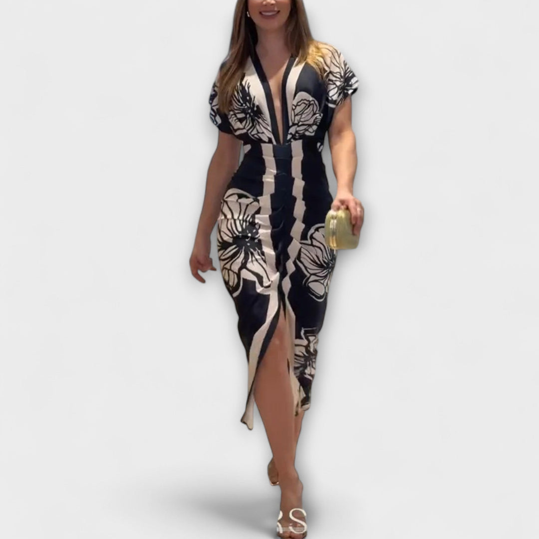 Gertrud - Einzigartiges Dolman-Midikleid mit brasilianischem Print