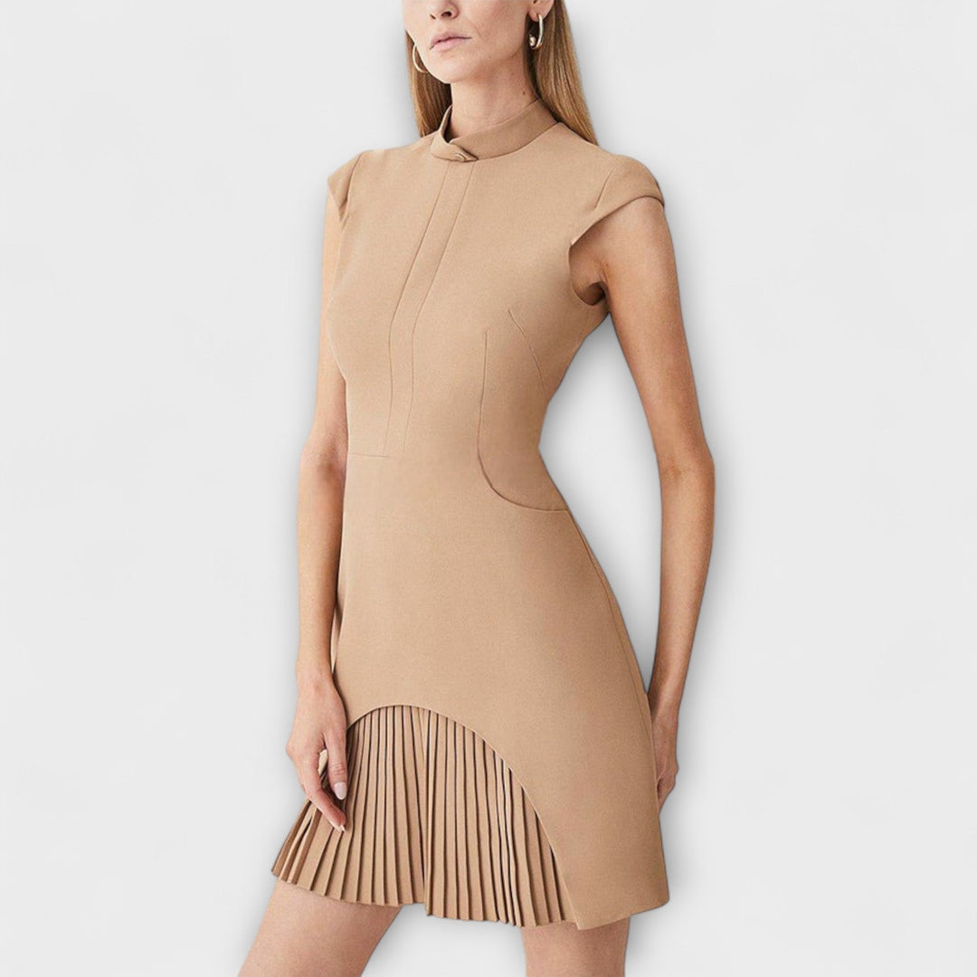 Melissa - Militärisch inspiriertes Patchwork-Minikleid mit hohem Kragen
