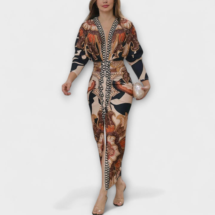 Gertrud - Einzigartiges Dolman-Midikleid mit brasilianischem Print