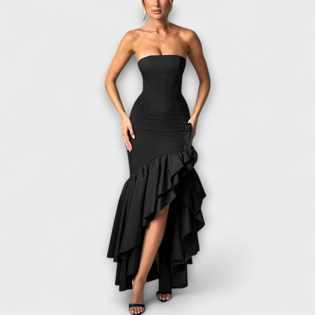 Ulla - Off-Shoulder Slim Fit Maxikleid mit asymmetrischem Saum