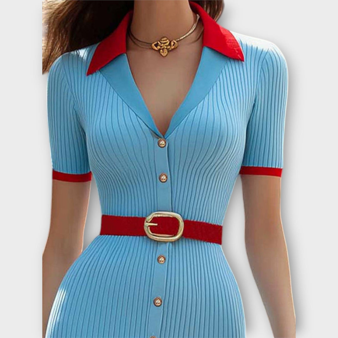 Sophia - Schickes Babyblaues Rippstrick-Bleistiftkleid