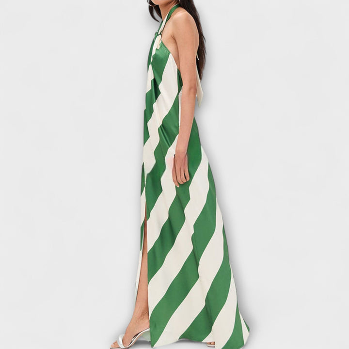 Antje - Streifenmuster Halter Rückenfreies Maxikleid
