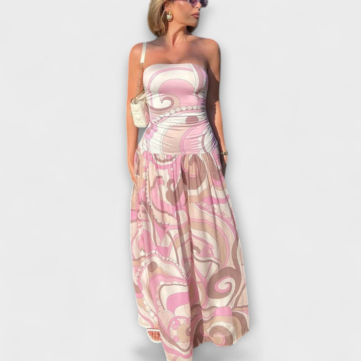 Nora - Atemberaubendes pastellfarbenes schulterfreies Maxikleid