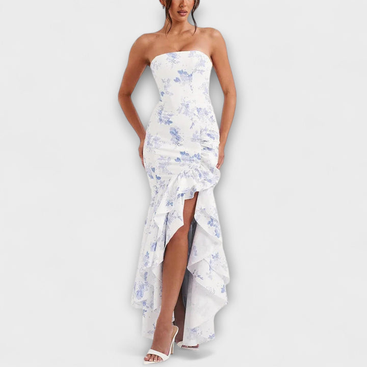 Ulla - Off-Shoulder Slim Fit Maxikleid mit asymmetrischem Saum
